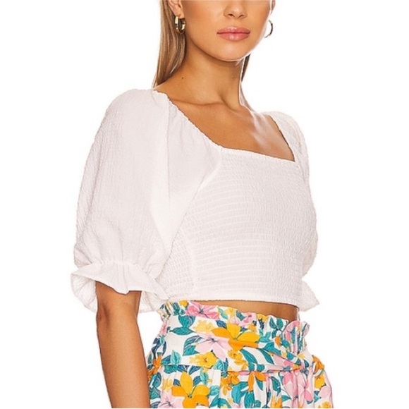BCBG Generation | revolve | White Smocked Top Size Small - Picture 3 of 5